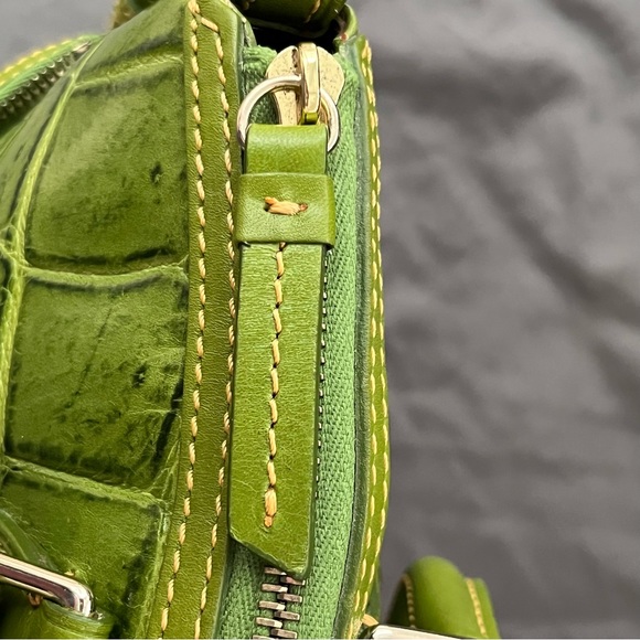 Dooney & Bourke DILLEN "CROCO" Leather Double Pocket Satchel LIME GREEN - Picture 7 of 15